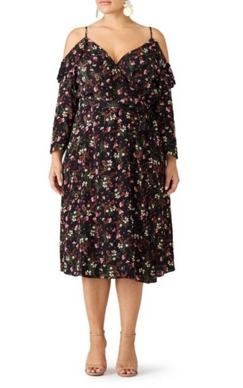 NWT City Chic Black Floral Cold Shoulder Wrap Dress Women's Size XL/22